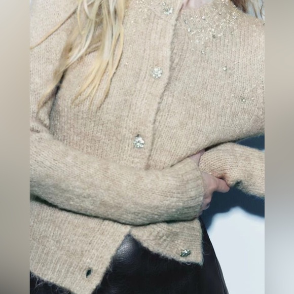 ZARA JEWEL BEADED KNIT CARDIGAN - Picture 5 of 9